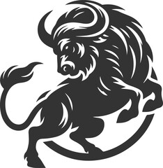 A buffalo twisting its body aggressively and turning to face an enemy animal vector silhouette