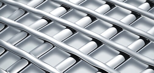 Seamless silver-titanium industrial framework arranged symmetrically into a strong geometric grid