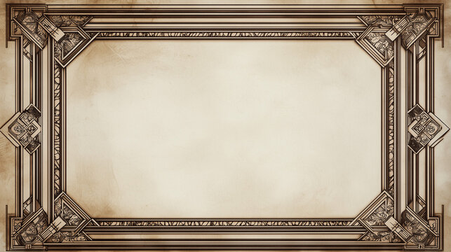 Vintage ornate frame with intricate geometric and floral patterns on aged parchment background, ideal for invitations or certificates