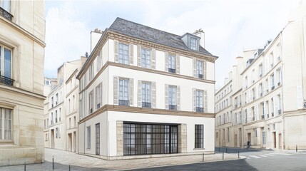 Obraz premium A pen and ink artwork of a row of vintage buildings complete with windows and doors