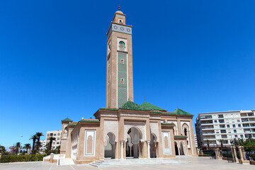 Ali Bin Abdullah Mosque in Mohammedia city on a sunny summer day. Kingdom of Morocco