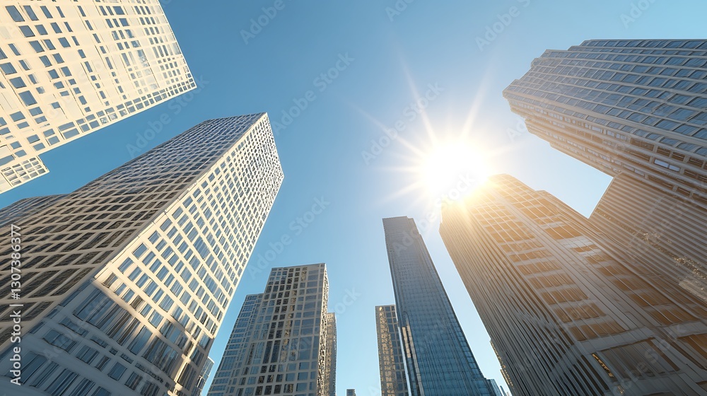 Poster high-resolution image of a cityscape showcasing a business district's modern architecture.