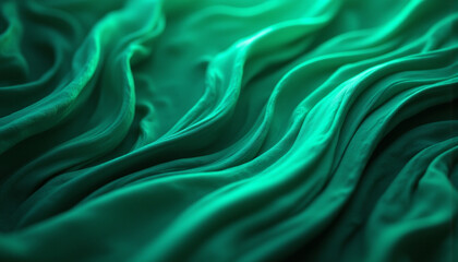 Obraz premium Luxurious aventurine green fabric with flowing waves and texture
