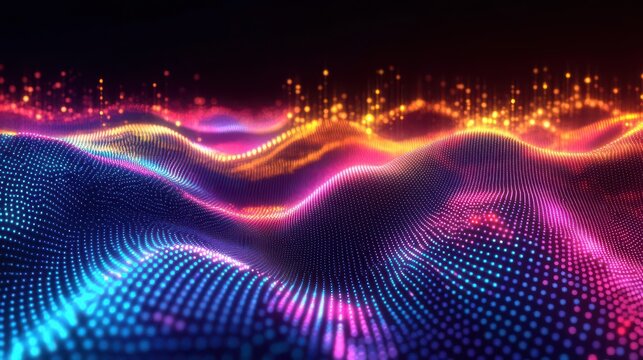 Abstract pixelated elements, neon glitch harmony