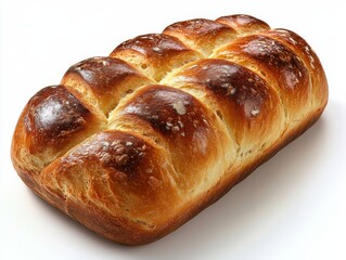 Golden Brown Braided Challah Bread Loaf: A Delicious and Fluffy Baked Treat on a White Background, Perfect for Breakfast, Brunch, or a Holiday Feast