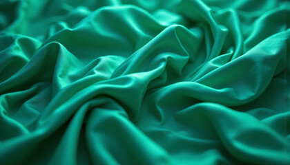 Fototapeta premium Luxurious green satin fabric with soft, flowing texture and rich color