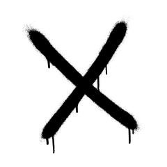 Cross icon drawn by spray with overspray in black over white. Vector illustration.