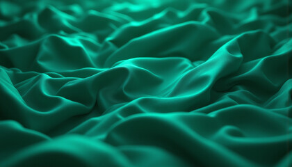 Fototapeta premium Satin fabric in emerald green with soft, flowing waves and folds