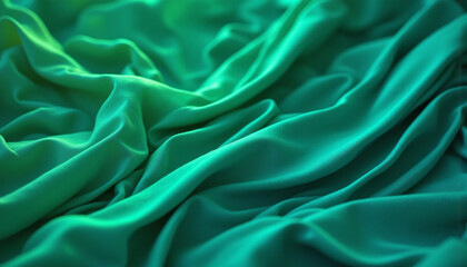 Fototapeta premium Soft emerald green fabric with flowing folds and gentle waves