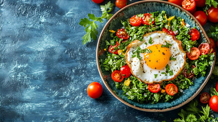 Sunny-side up egg on salad