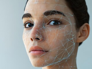 Create a hyper-realistic synthetic skin texture on an AI humanoid face