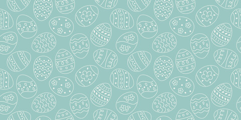 Easter seamless background in pastel colors. Seamless pattern with contour decorative eggs. Festive spring pattern for fabric, wallpaper, gift wrap, banners, cards