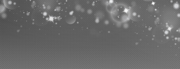 Bokeh light effect background, christmas white dust, festive glitter dust for banners, cards, advertisement. Christmas glowing dust background png, vector.