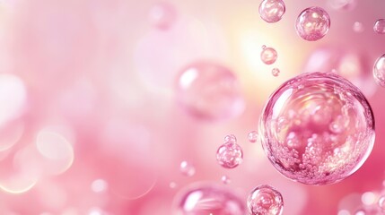 Abstract Bubbles, Soft Pink Background, Floating, Decorative, Digital Art, Use for Cosmetics, Beauty, or Design