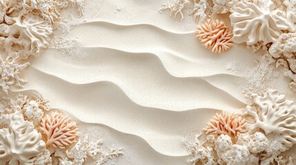 Beautiful ocean sand and coral arrangement creating a decorative frame design