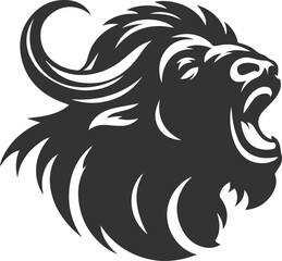 Buffalo with mouth open and roaring in rage animal vector silhouette