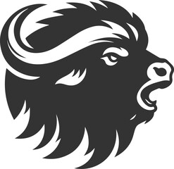 Buffalo with mouth open and roaring in rage animal vector silhouette