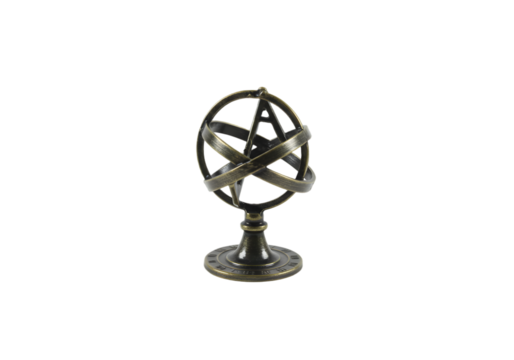 Antique Brass Armillary Sphere Model on Stand for Educational, Decorative, or Vintage Collectible Use in Home or Office