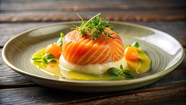 Spherified Smoked Salmon with Citrus-Ginger Emulsion, gelification, dinner,  gelification, dinner, sphere, spherification