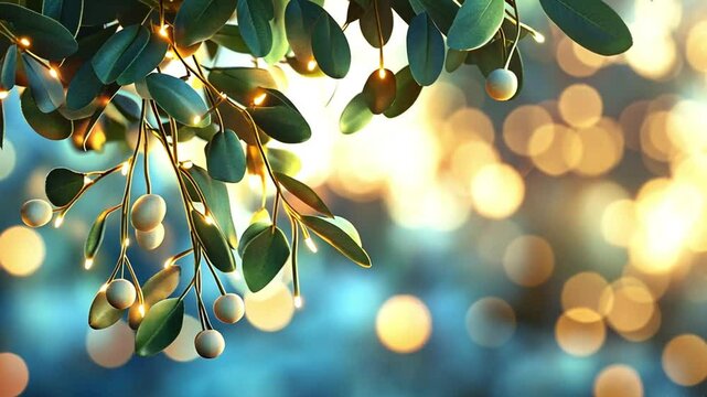 mistletoe branches with beautiful bokeh effect in the background footage,hd,4k