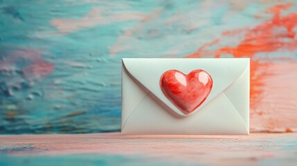 Fototapeta premium Romantic message design with white envelope sealed by vibrant red heart