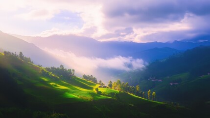 Andean landscapes with terraced fields nestled on mountain slopes