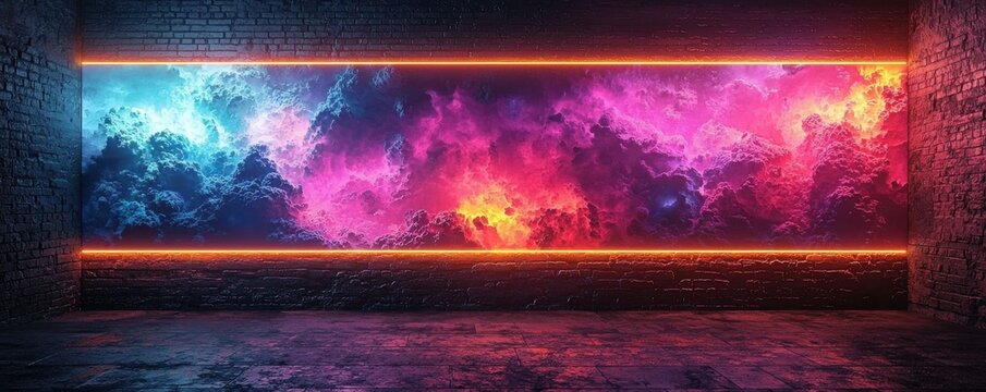 Vibrant colorful neon flames over a dark starry night sky - Powered by Adobe