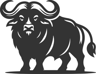 A buffalo with a wide stance, looking aggressive and dominant animal vector silhouette