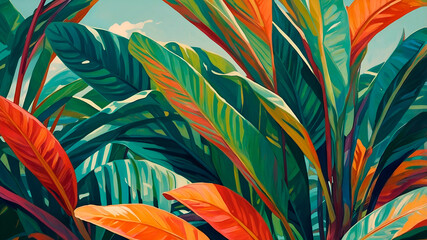Colorful Tropical Foliage Painting