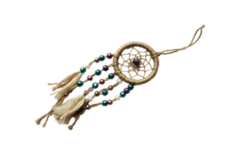 Colorful dream catcher decoration with feathers and beads for spiritual healing and home decor in bohemian style