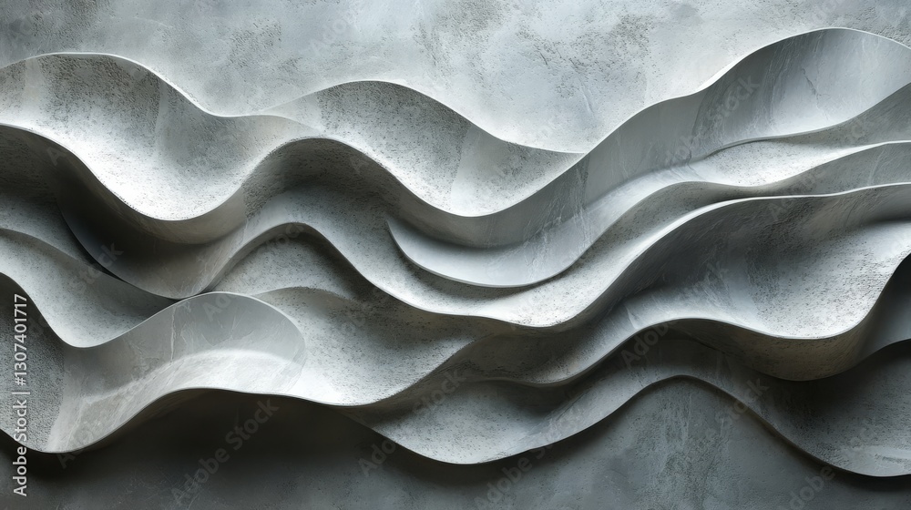 Wall mural abstract three dimensional waves of grey material are featured in the image
