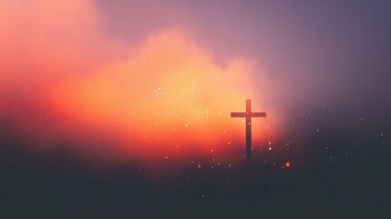 Fototapeta premium Tranquil abstract christian cross at sunset with glowing lights