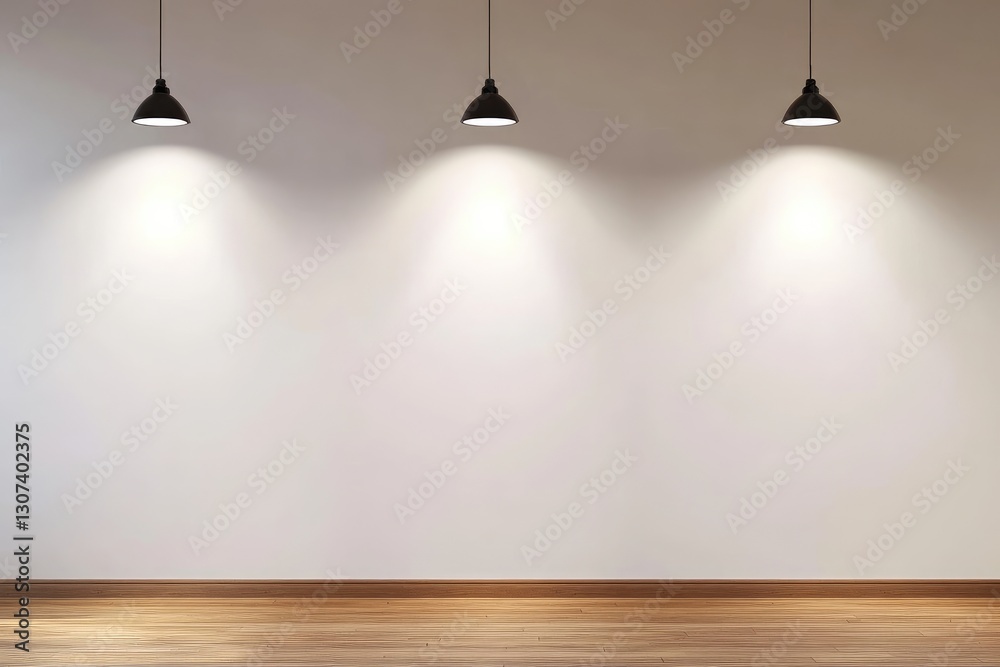 Poster a white wall with three black spotlights casting soft illumination, creating a clean and minimalist 