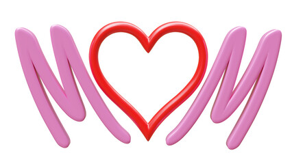 MOM with heart shaped balloon isolated on white transparent, Mothers day