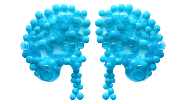 Blue Bubbles Form Kidney Shape Isolated on White Background