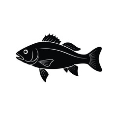 Fototapeta premium Sea Bass Silhouette Vector Art and Black Sea Bass Fish Design Illustration