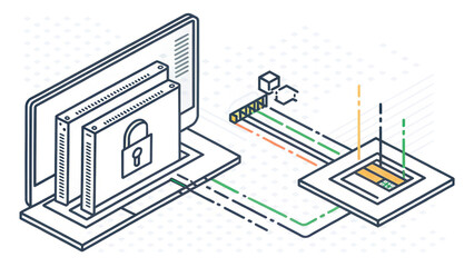 Digital data security concept with locked storage and connections