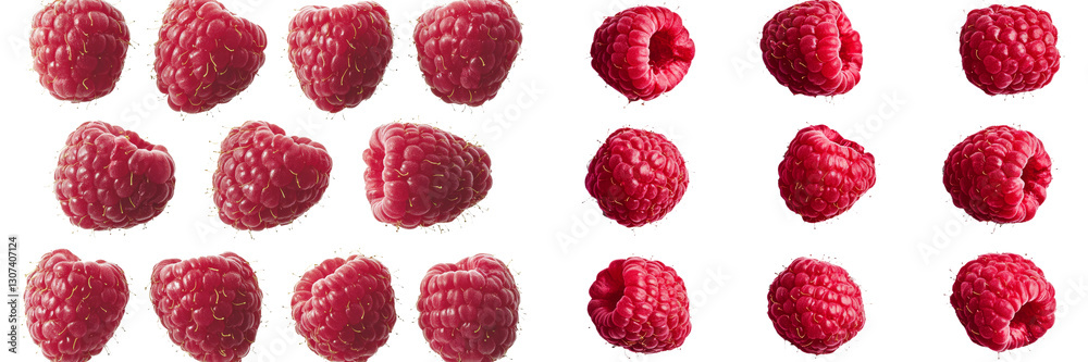 Poster Fresh raspberries are displayed in isolation on a see-through background