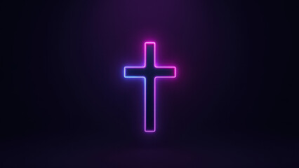 Obraz premium Digital neon cross symbolizing Christianity.