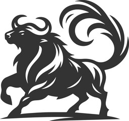A buffalo with tail whipping aggressively animal vector silhouette