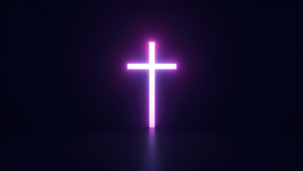 Obraz premium Cross glowing at night against a dark sky.