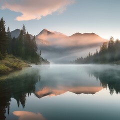mountain lake at dawn