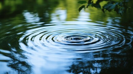 Rippled Water Surface with Splash, Calm Pond, Green Trees in Background. Possible use Nature, tranquility, serenity