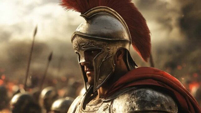 The Roman soldier stood proudly in his gleaming armor, a testament to discipline and strength, as he prepared for battle, his shield raised and sword at the ready, embodying the might of the Roman Emp