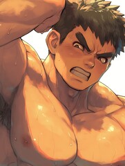 there is a drawing of a man with a big chest
