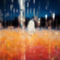 there is a blurry image of a fountain in a park
