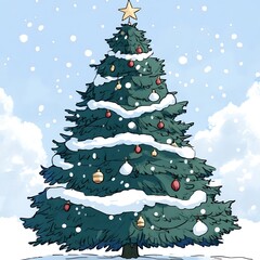 there is a christmas tree with a star on top of it