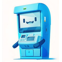 there is a blue machine with a mustache on it