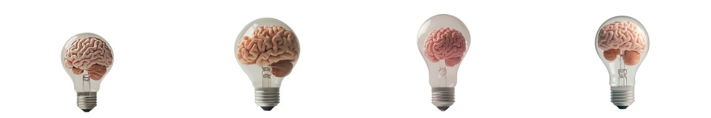 Obraz premium A 3D illustration on a white background features a single light bulb that encapsulates a shining brain, representing the notion of intellectual capacity