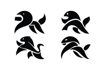 Naklejka premium Abstract Animal Silhouette Vector Set Creative Tribal Wildlife Icons